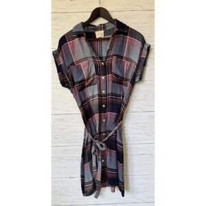 Harper Heritage Plaid Dress Long Shirt Tunic with tie Womens Size S